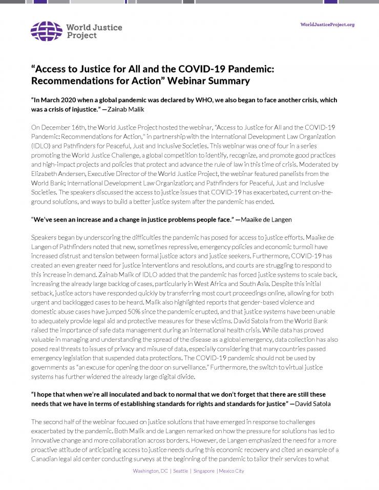 Access To Justice For All And The COVID-19 Pandemic: Recommendations ...